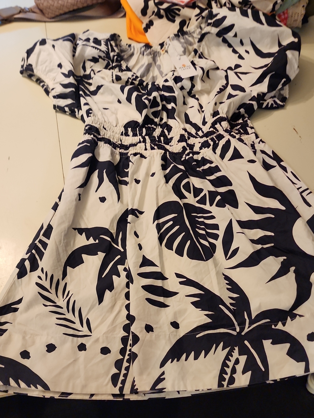 Marine Layer White Mini Dress with Navy Botanical Print